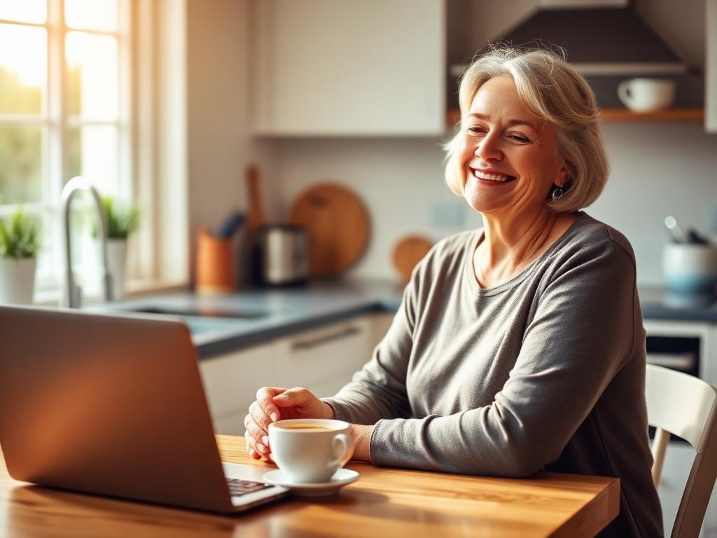 A woman comparing plans from her kitchen table